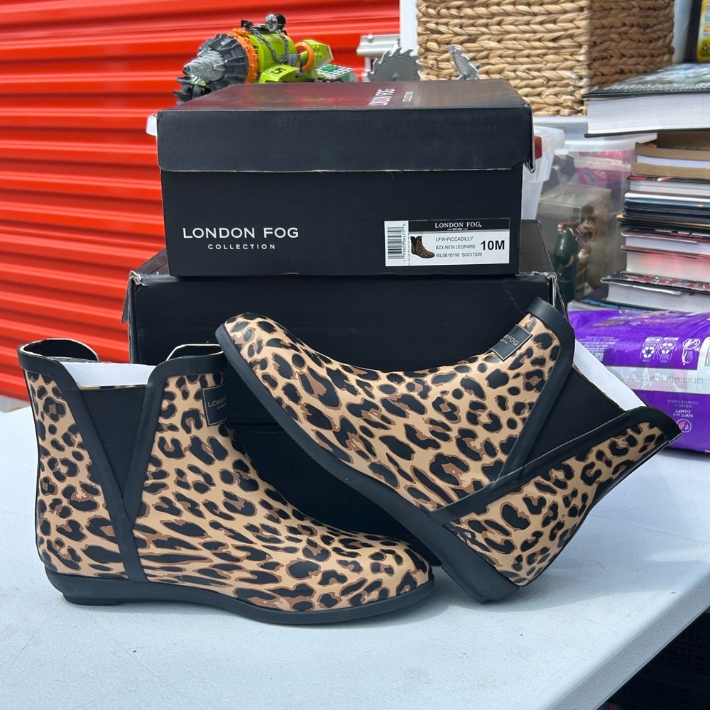 London Fog Piccadilly Leopard Rain Boots Women Size 10